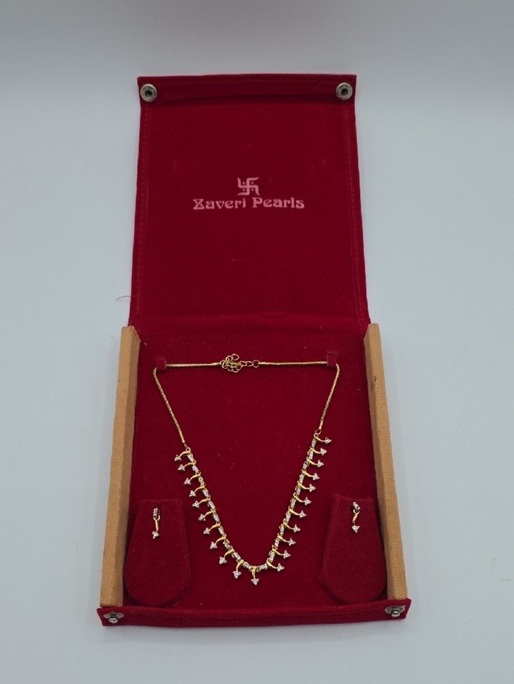 ZAVERI PEARLS Gold-Tone Necklace with Clear Stone Drops - Picture 7 of 13